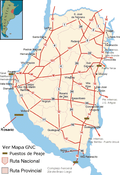 Mapa de Rutas en Entre Ríos, Argentina